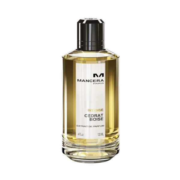 Bottle of Mancera Intense Cedrat Boise perfume on a white background