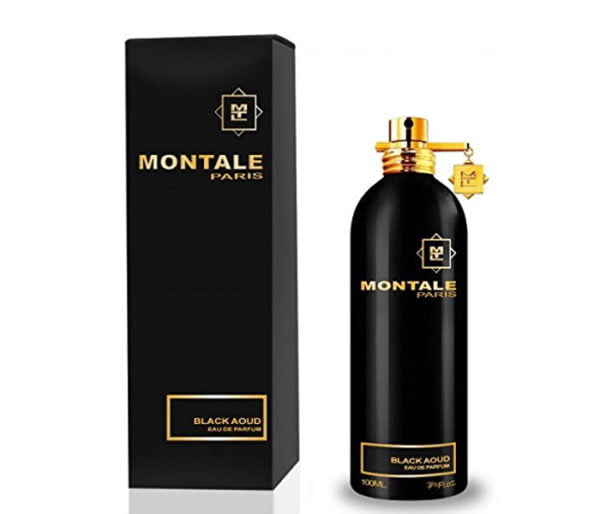 Montale Black Aoud perfume bottle against a white background.