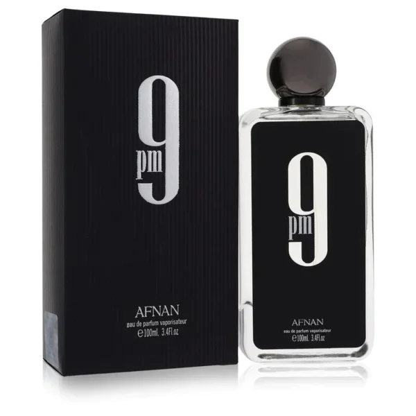 Bottle of Afnan 9pm fragrance on a white background