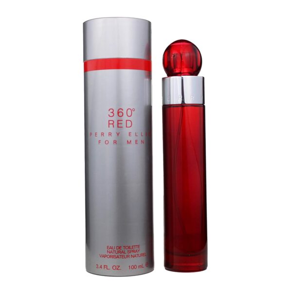 Perry Ellis 360° Red for Men perfume bottle against a white background.