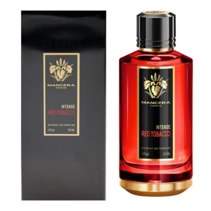 Bottle of Mancera Red Tobacco Intense perfume on a white background