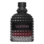 Valentino Uomo Born In Roma EDP Intense perfume bottle against a black background.