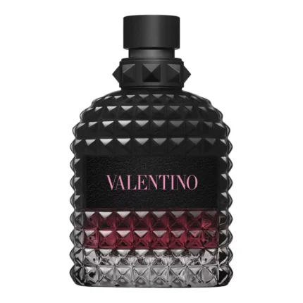 Valentino Uomo Born In Roma EDP Intense perfume bottle against a black background.