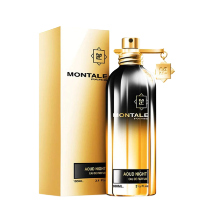 Montale Aoud Night perfume bottle against a white background.