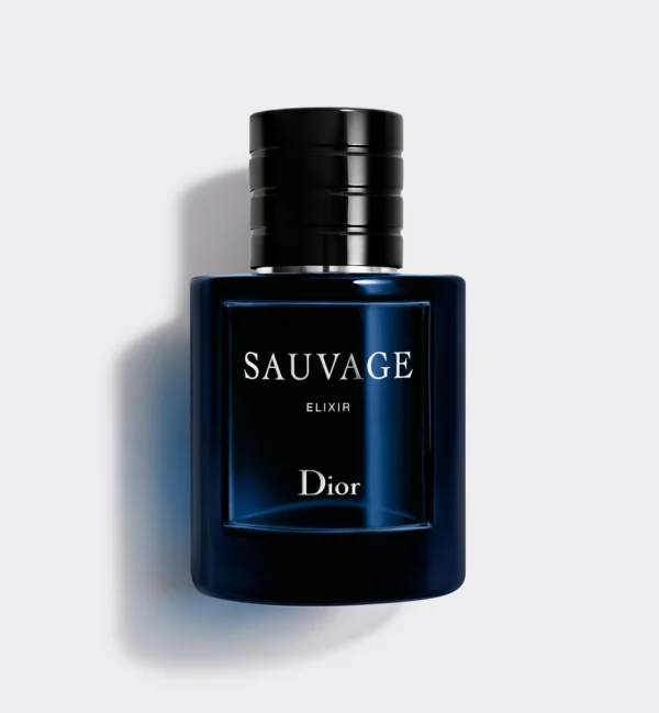 Dior Sauvage Elixir perfume bottle against a white background, available at Ferrari Centre Qatar's online store.