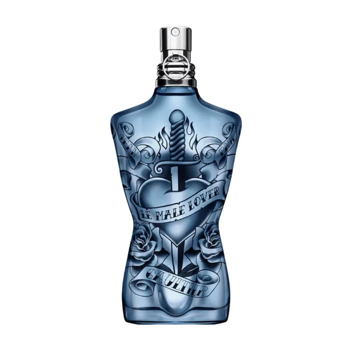 JPG Jean Paul Gaultier Le Male Lover perfume bottle against a white background.