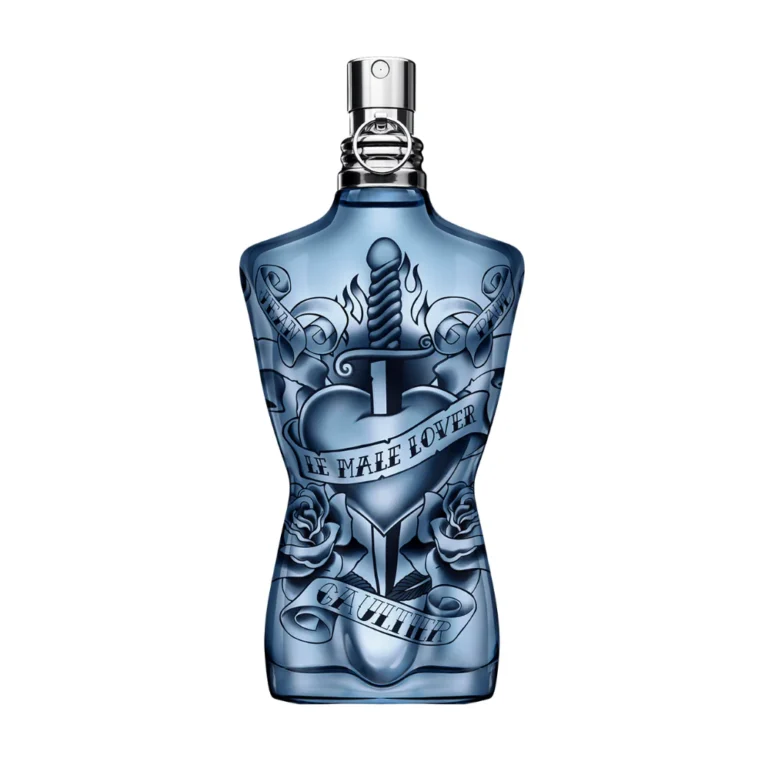 JPG Jean Paul Gaultier Le Male Lover perfume bottle against a white background.