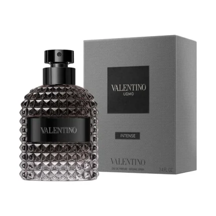 Valentino Uomo Intense 2021 perfume bottle against a white background, available at Ferrari Centre Qatar's online store.